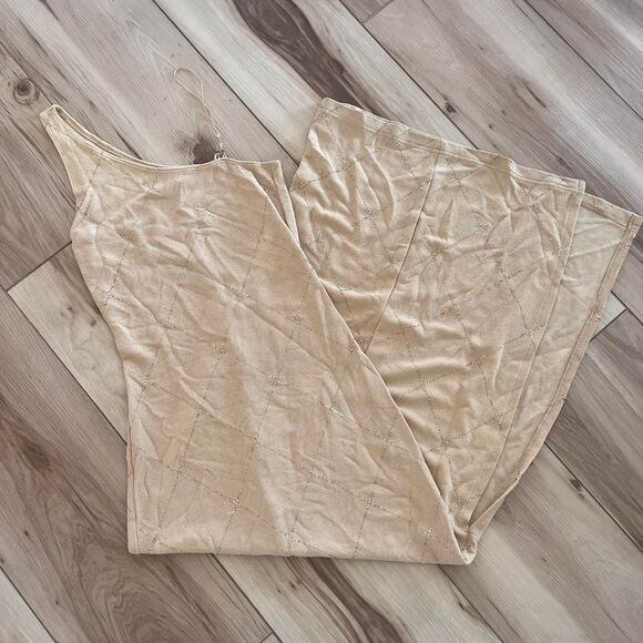 Vintage y2k 90s Charlotte Russe Size M Tan Gold Assymetrical Maxi Bodycon Slit - Picture 5 of 7